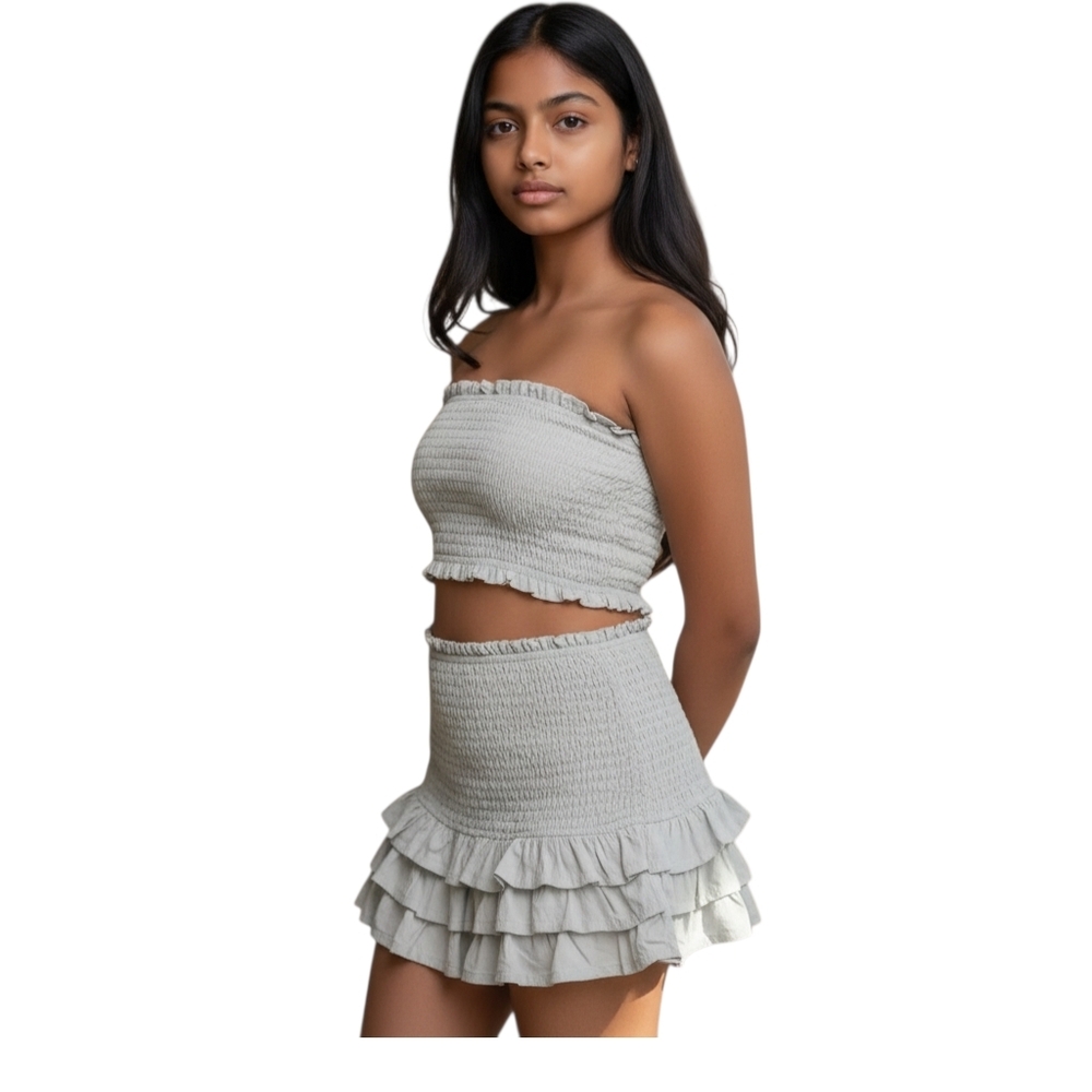 Altard State Light Green Ruched And Ruffled Women's Skirt Size Large.